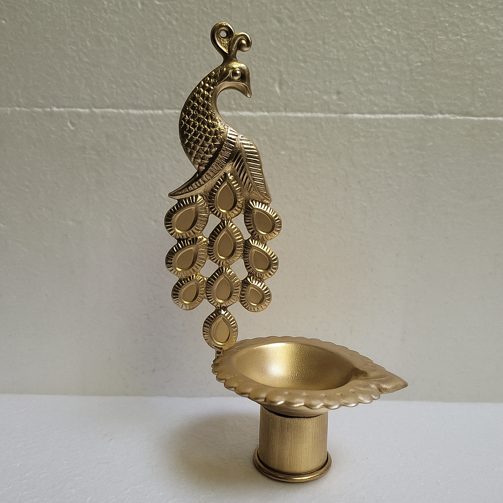 Peacock diya brass coted