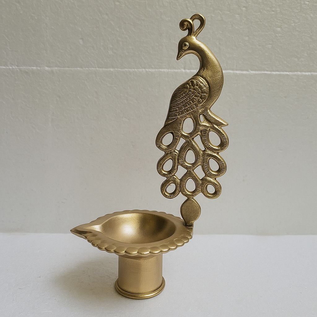 Peacock diya brass coted