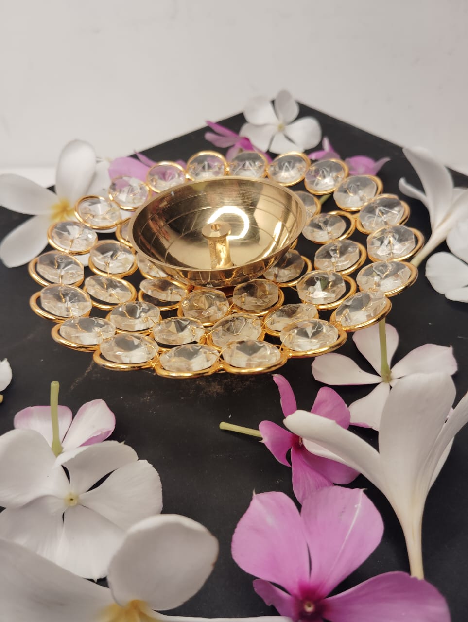 Brass Crystal Diya Round Shape