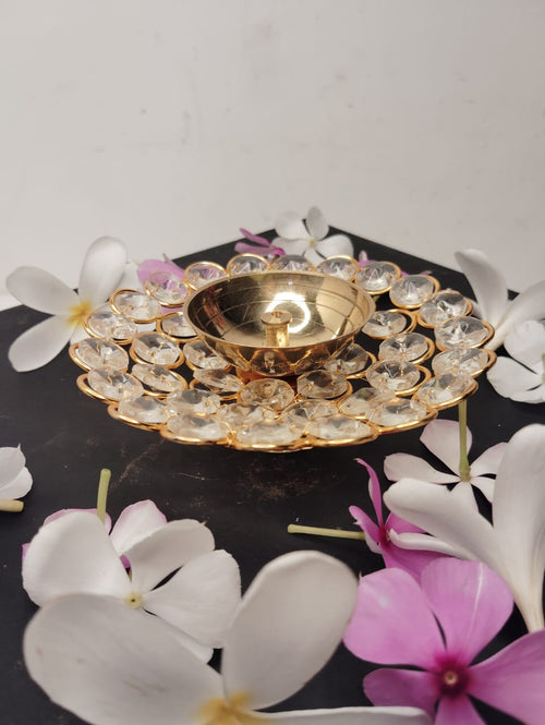 Brass Crystal Diya Round Shape