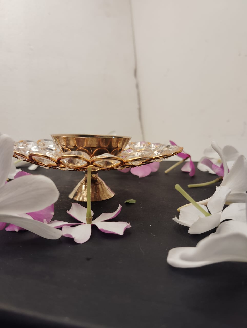Brass Crystal Diya Round Shape