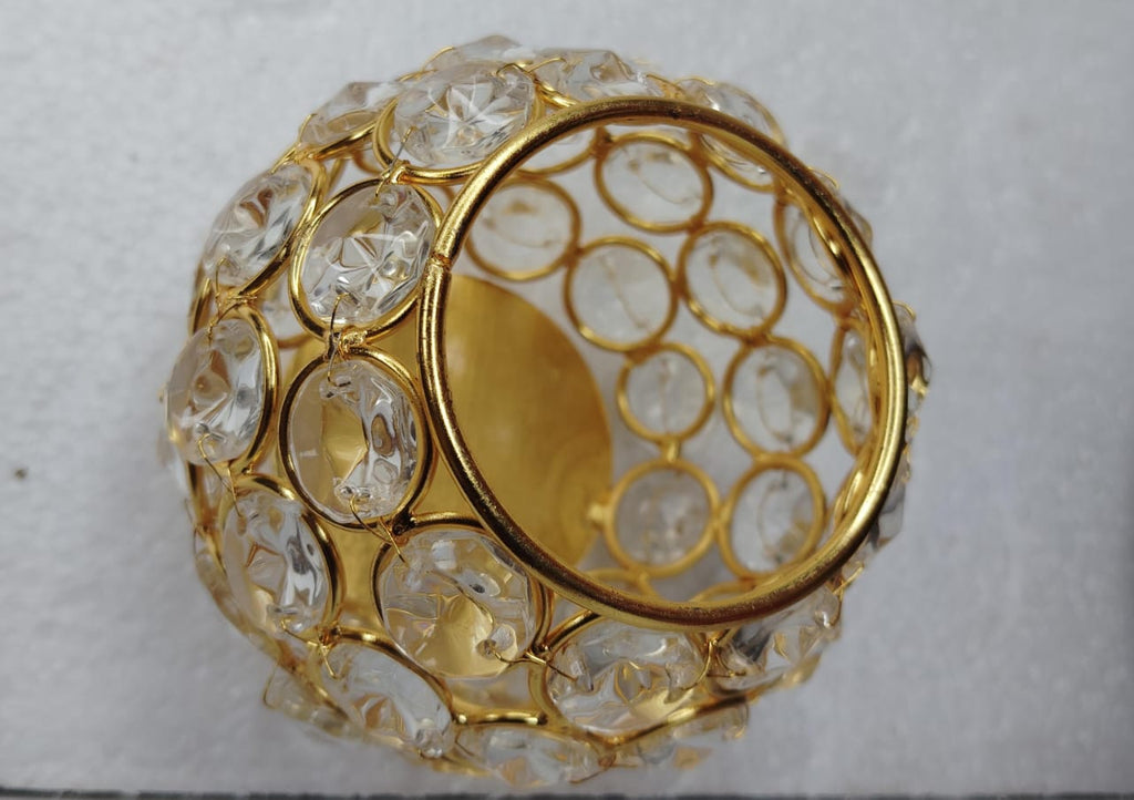 Round Brass Crystal Candle Holder