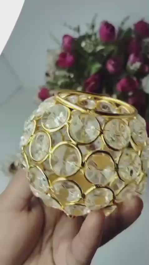 Round Brass Crystal Candle Holder